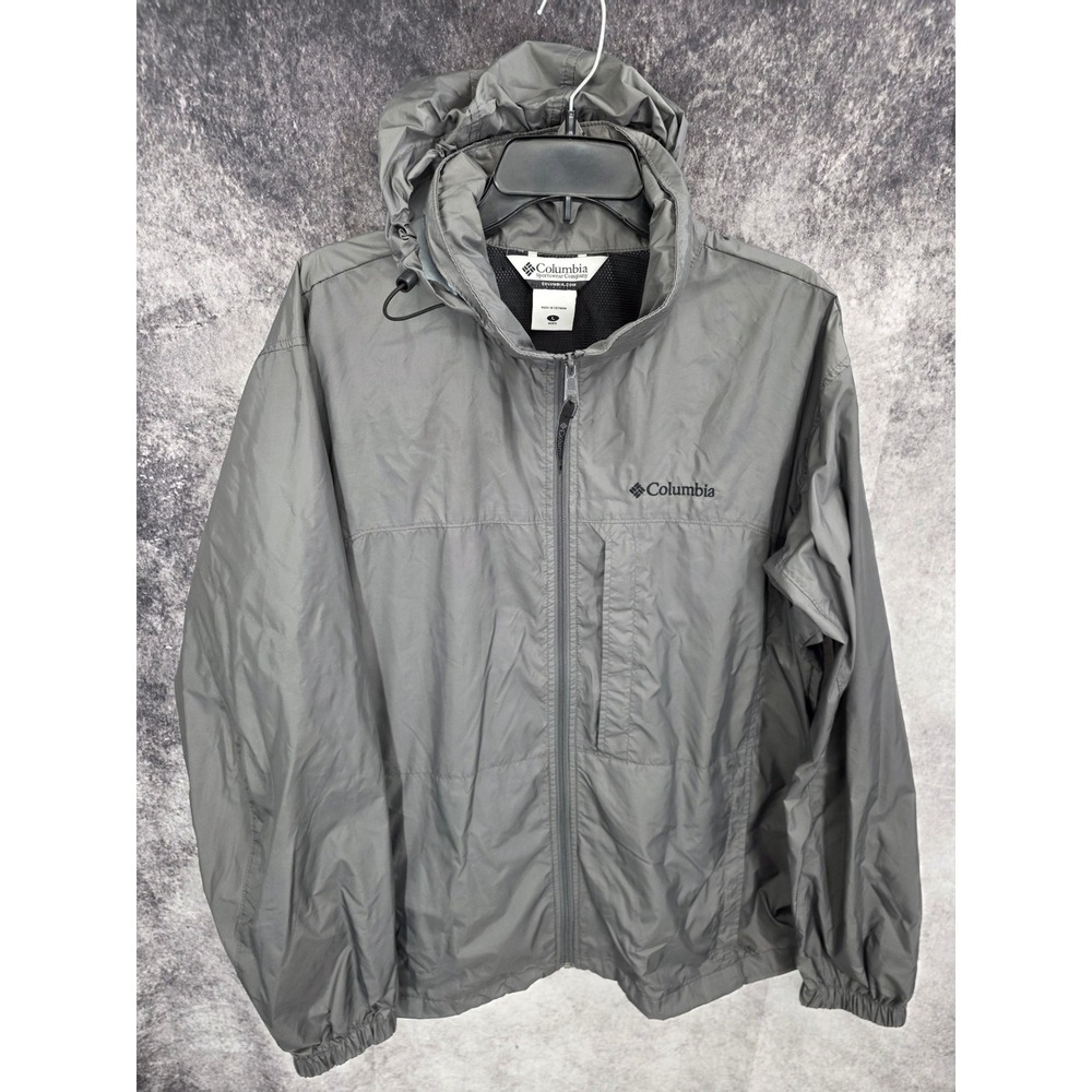 Columbia Windbreaker Mens Large Gray Full Zip Waterproof Nylon Camping Techwear